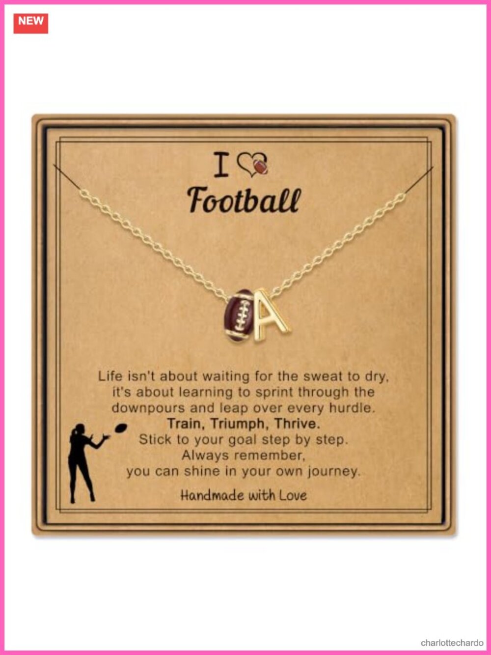 14K Gold Plated Sports Initial Pendant Necklace Soccer Football Softball